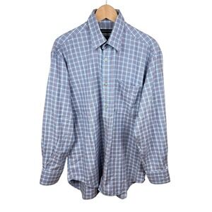Charles Tweed‎ Cotton Blue Orange Plaid Button-Down Shirt Men's 16 - 16 1/2